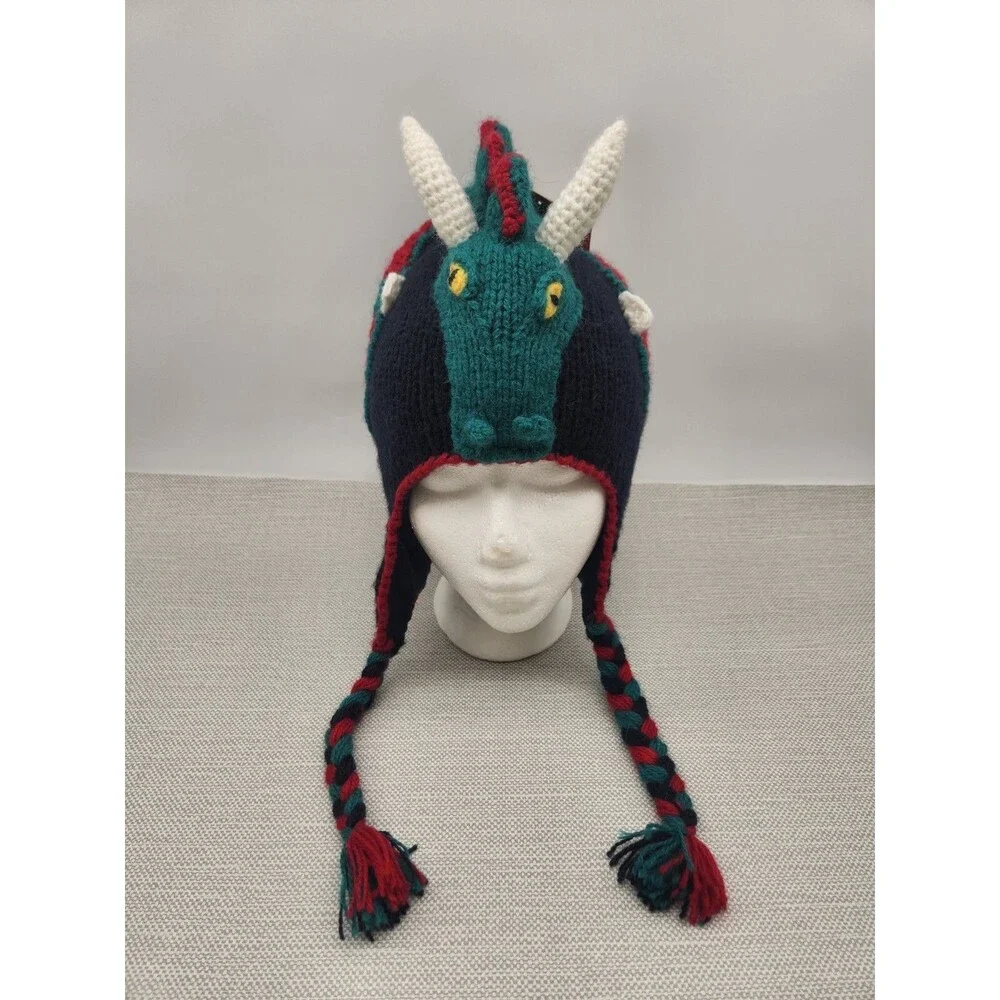 Andes Gifts Girls Dragon Knit Hat Acrylic Alpaca Winter Snow Fleece Lined